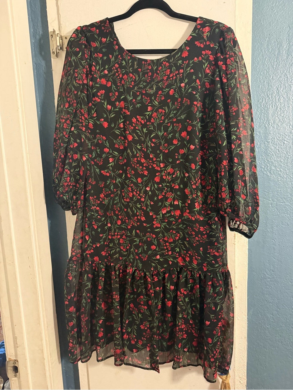 Calvin Klein Black Floral Long Sleeve Dress